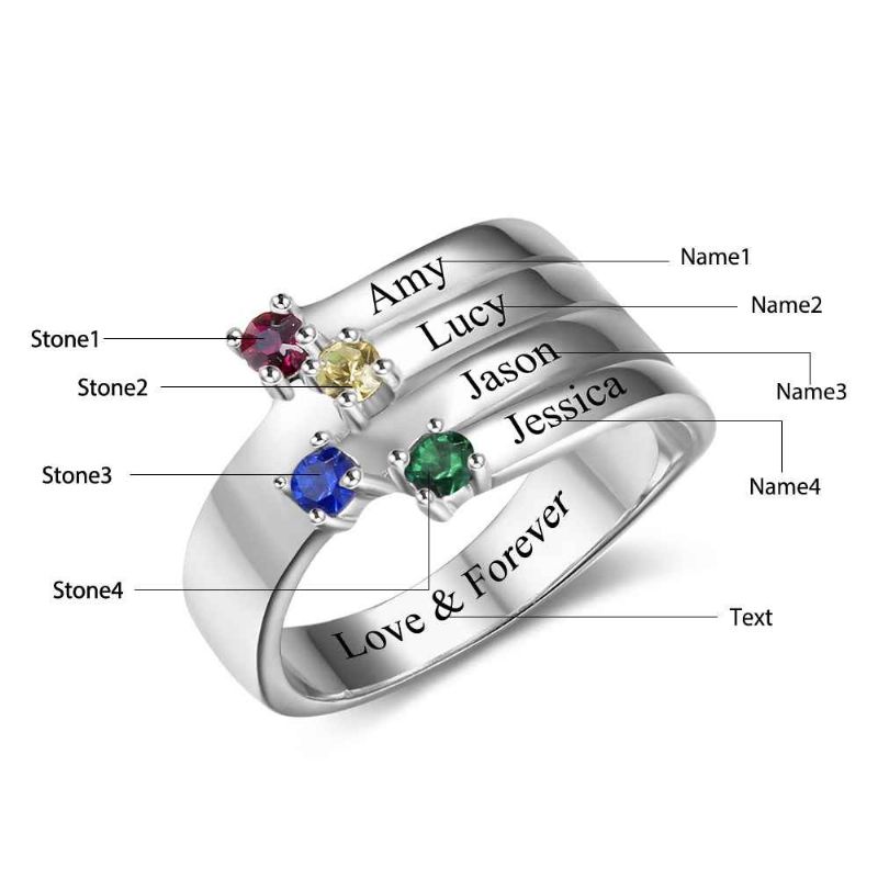 Anneaux De Pierre De Naissance Anneaux De Mères En Argent Sterling 925 Personnalisé Pierre De Naissance Famille Zircon Cubique Bague Cadeau De Fête Des Mères