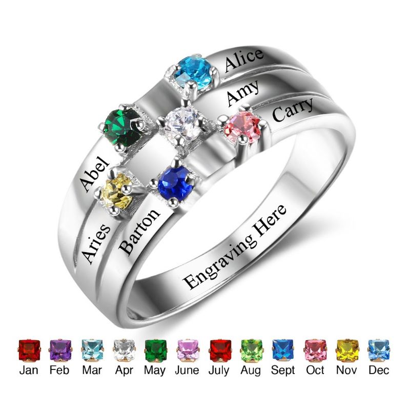 Anneaux De Pierre De Naissance Anneaux De Mères En Argent Sterling 925 Personnalisé Pierre De Naissance Famille Zircon Cubique Bague Cadeau De Fête Des Mères