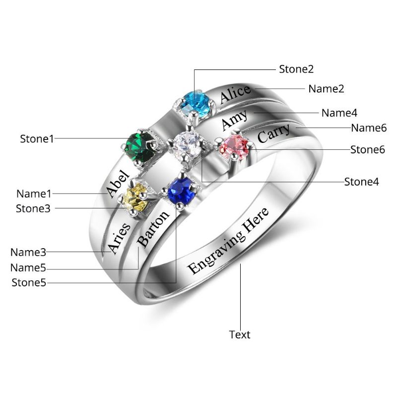 Anneaux De Pierre De Naissance Anneaux De Mères En Argent Sterling 925 Personnalisé Pierre De Naissance Famille Zircon Cubique Bague Cadeau De Fête Des Mères