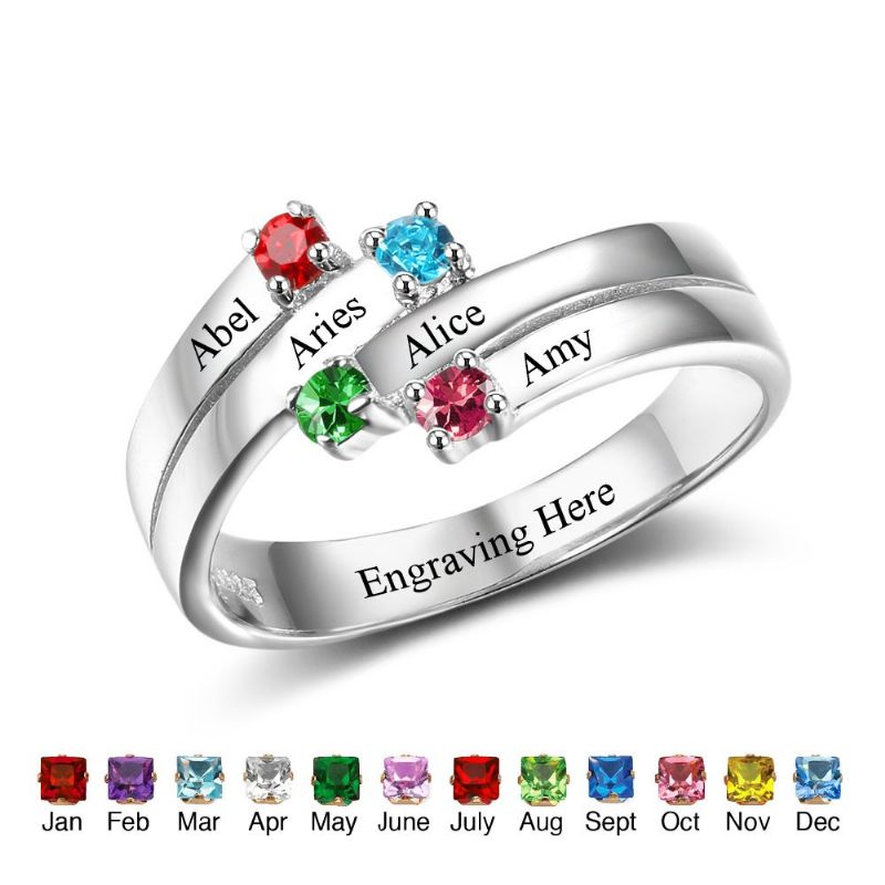 Anneaux De Pierre De Naissance Anneaux De Mères En Argent Sterling 925 Personnalisé Pierre De Naissance Famille Zircon Cubique Bague Cadeau De Fête Des Mères