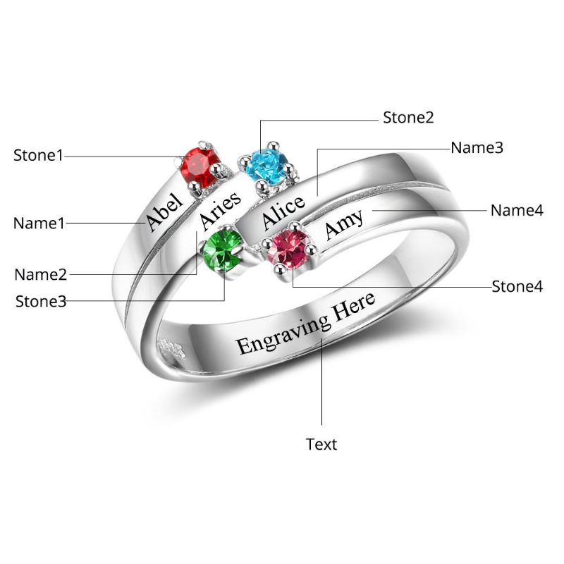 Anneaux De Pierre De Naissance Anneaux De Mères En Argent Sterling 925 Personnalisé Pierre De Naissance Famille Zircon Cubique Bague Cadeau De Fête Des Mères