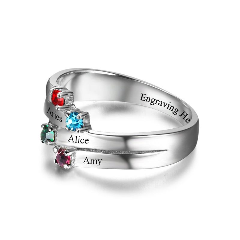 Anneaux De Pierre De Naissance Anneaux De Mères En Argent Sterling 925 Personnalisé Pierre De Naissance Famille Zircon Cubique Bague Cadeau De Fête Des Mères