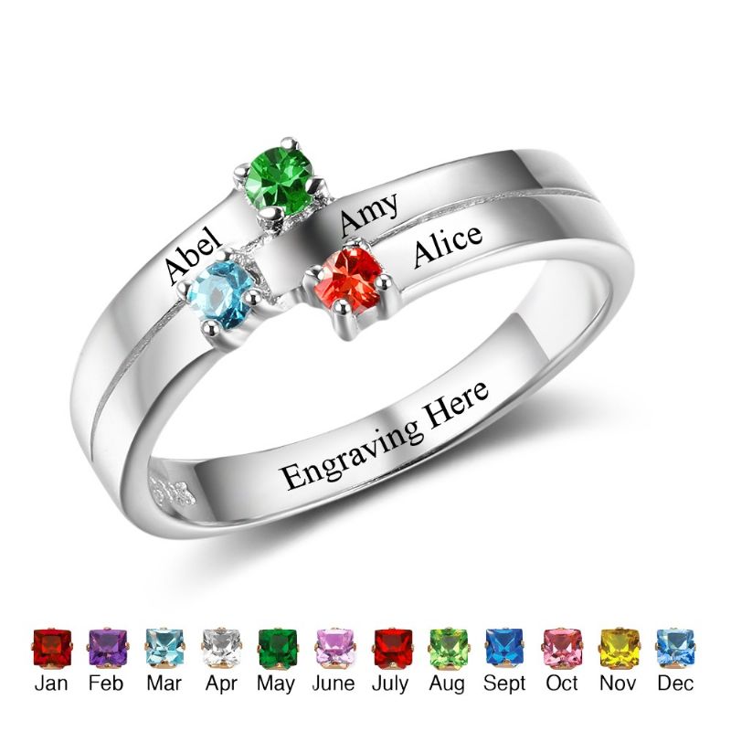 Anneaux De Pierre De Naissance Anneaux De Mères En Argent Sterling 925 Personnalisé Pierre De Naissance Famille Zircon Cubique Bague Cadeau De Fête Des Mères