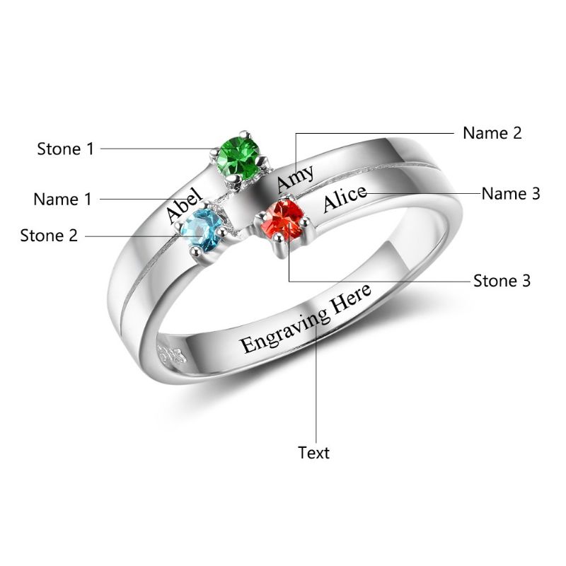 Anneaux De Pierre De Naissance Anneaux De Mères En Argent Sterling 925 Personnalisé Pierre De Naissance Famille Zircon Cubique Bague Cadeau De Fête Des Mères