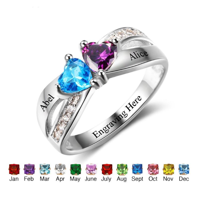 Anneaux De Pierre De Naissance Anneaux De Mères En Argent Sterling 925 Personnalisé Pierre De Naissance Famille Zircon Cubique Bague Cadeau De Fête Des Mères