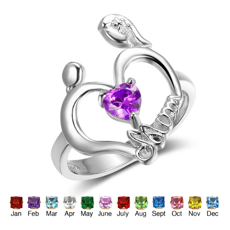 Anneaux De Pierre De Naissance Anneaux De Mères En Argent Sterling 925 Personnalisé Pierre De Naissance Famille Zircon Cubique Bague Cadeau De Fête Des Mères