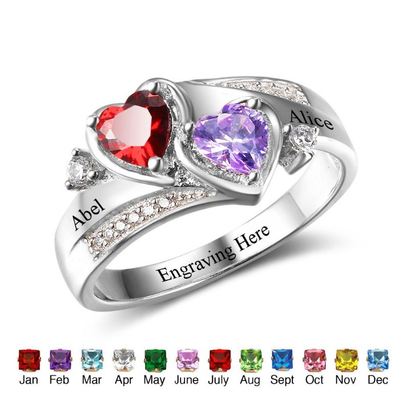 Anneaux De Pierre De Naissance Anneaux De Mères En Argent Sterling 925 Personnalisé Pierre De Naissance Famille Zircon Cubique Bague Cadeau De Fête Des Mères