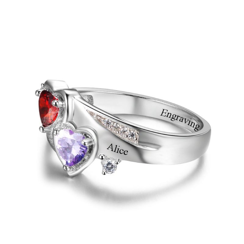 Anneaux De Pierre De Naissance Anneaux De Mères En Argent Sterling 925 Personnalisé Pierre De Naissance Famille Zircon Cubique Bague Cadeau De Fête Des Mères