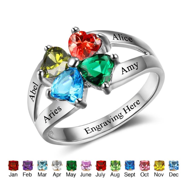 Anneaux De Pierre De Naissance Anneaux De Mères En Argent Sterling 925 Personnalisé Pierre De Naissance Famille Zircon Cubique Bague Cadeau De Fête Des Mères