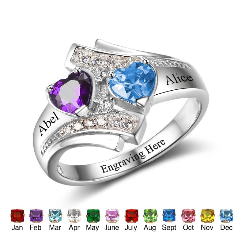 Anneaux De Pierre De Naissance Anneaux De Mères En Argent Sterling 925 Personnalisé Pierre De Naissance Famille Zircon Cubique Bague Cadeau De Fête Des Mères