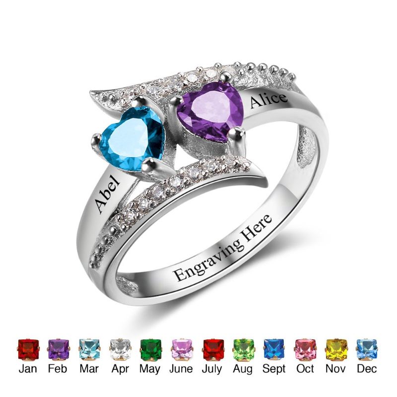 Anneaux De Pierre De Naissance Anneaux De Mères En Argent Sterling 925 Personnalisé Pierre De Naissance Famille Zircon Cubique Bague Cadeau De Fête Des Mères