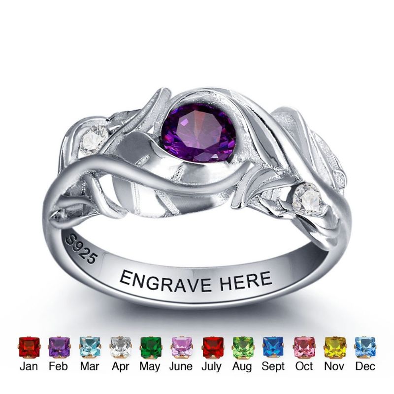 Anneaux De Pierre De Naissance Anneaux De Mères En Argent Sterling 925 Personnalisé Pierre De Naissance Famille Zircon Cubique Bague Cadeau De Fête Des Mères