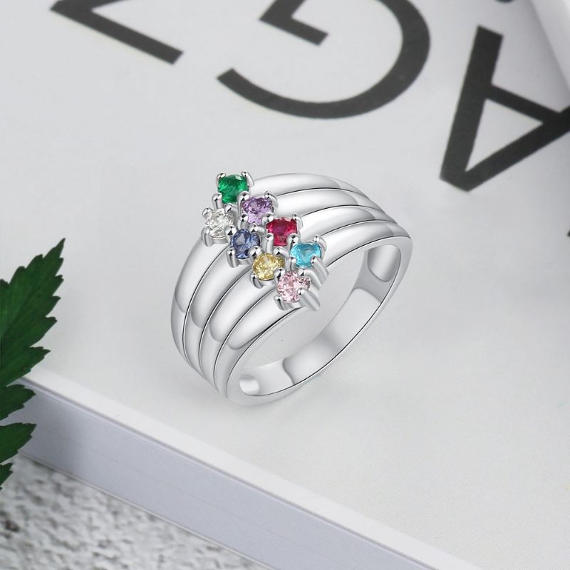 Anneaux De Pierre De Naissance Anneaux De Mères En Argent Sterling 925 Personnalisé De Naissance De Famille De Zircon Cubique Bague Cadeau De Fête Des Mères