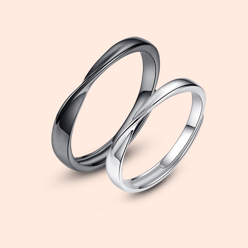 Anneaux De Promesse Réglables En Argent Sterling 925 Mobius Design Noir Et Argent Pour Les Amoureux