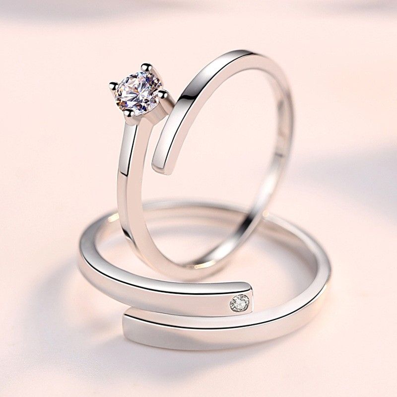 Anneaux De Promesse Simples Pour Couples En Anneaux De Couple Ajustables En Argent Sterling 925