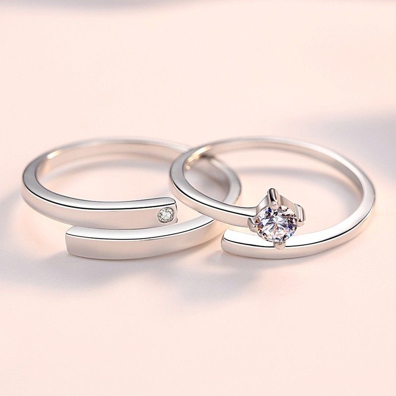 Anneaux De Promesse Simples Pour Couples En Anneaux De Couple Ajustables En Argent Sterling 925