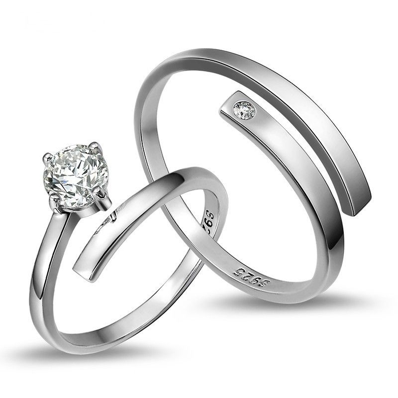 Anneaux De Promesse Simples Pour Couples En Anneaux De Couple Ajustables En Argent Sterling 925