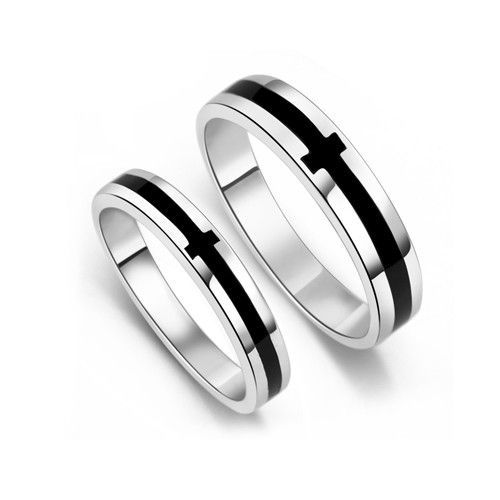 Argent Sterling 925 Avec Bande Noire Plaquée Or Blanc Pour Son Couple Et Ses Anneaux