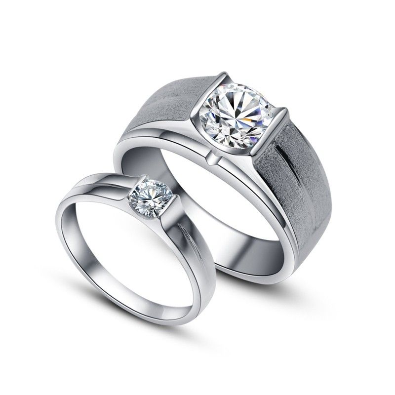 Argent Sterling 925 Pur Et Noble Avec Anneaux De Couple Diamant Haute Simulation