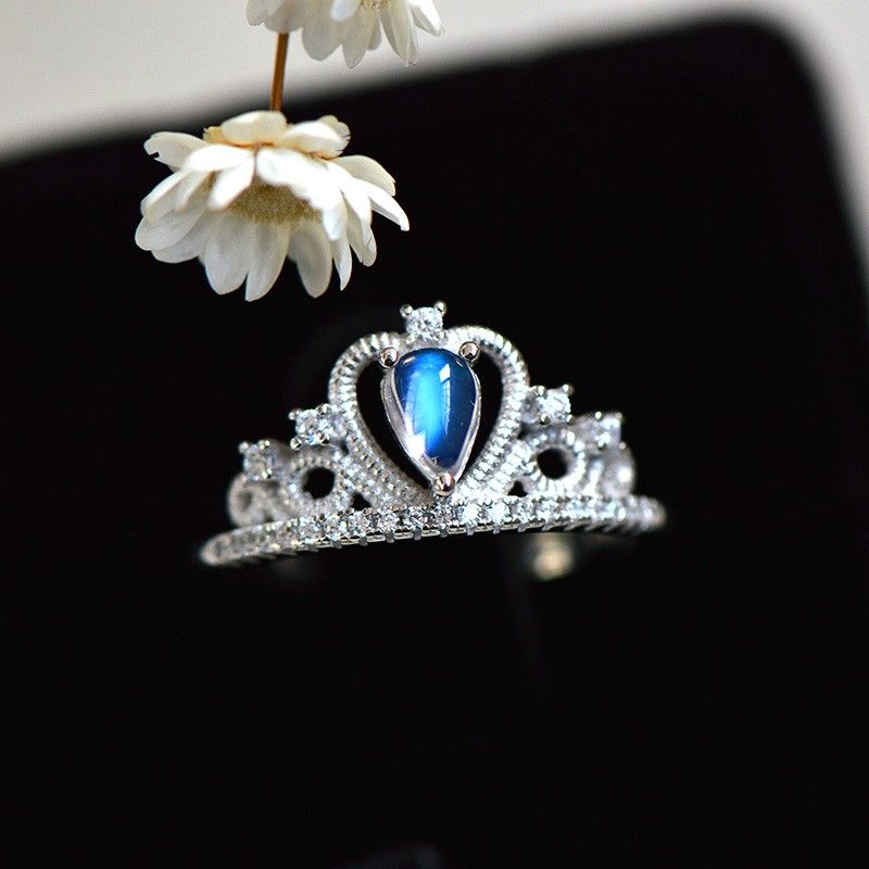 Assurance Qualité Noble Vintage 925 Sterling Silver Incrusté Moonstone Princess Crown Ring