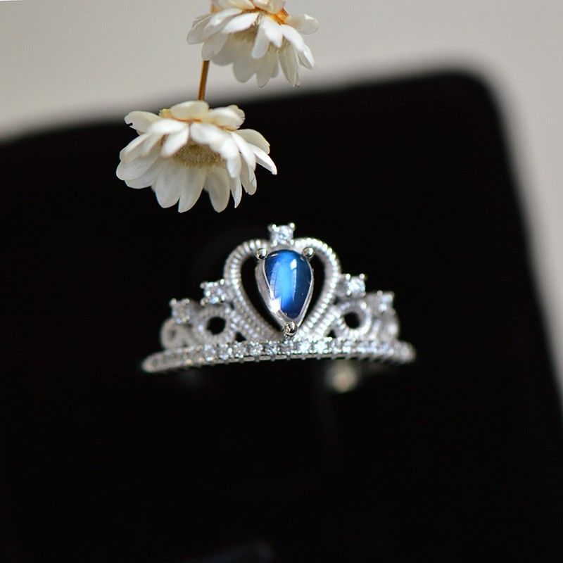 Assurance Qualité Noble Vintage 925 Sterling Silver Incrusté Moonstone Princess Crown Ring