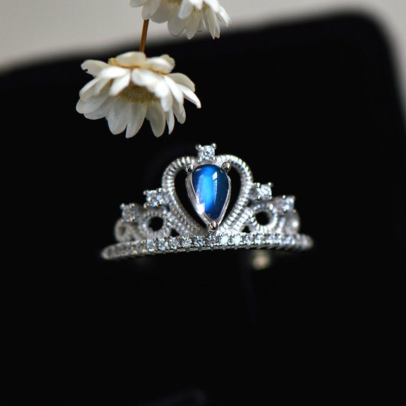 Assurance Qualité Noble Vintage 925 Sterling Silver Incrusté Moonstone Princess Crown Ring