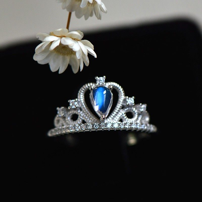 Assurance Qualité Noble Vintage 925 Sterling Silver Incrusté Moonstone Princess Crown Ring