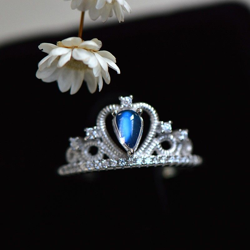 Assurance Qualité Noble Vintage 925 Sterling Silver Incrusté Moonstone Princess Crown Ring