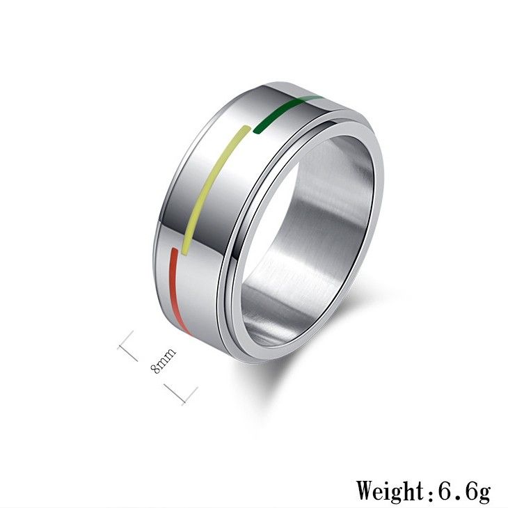 Bague En Acier Titane Rotatif À La Mode Avec Drapeau Arc-en-ciel Pour Homme