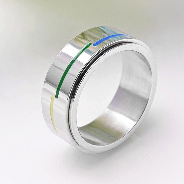 Bague En Acier Titane Rotatif À La Mode Avec Drapeau Arc-en-ciel Pour Homme