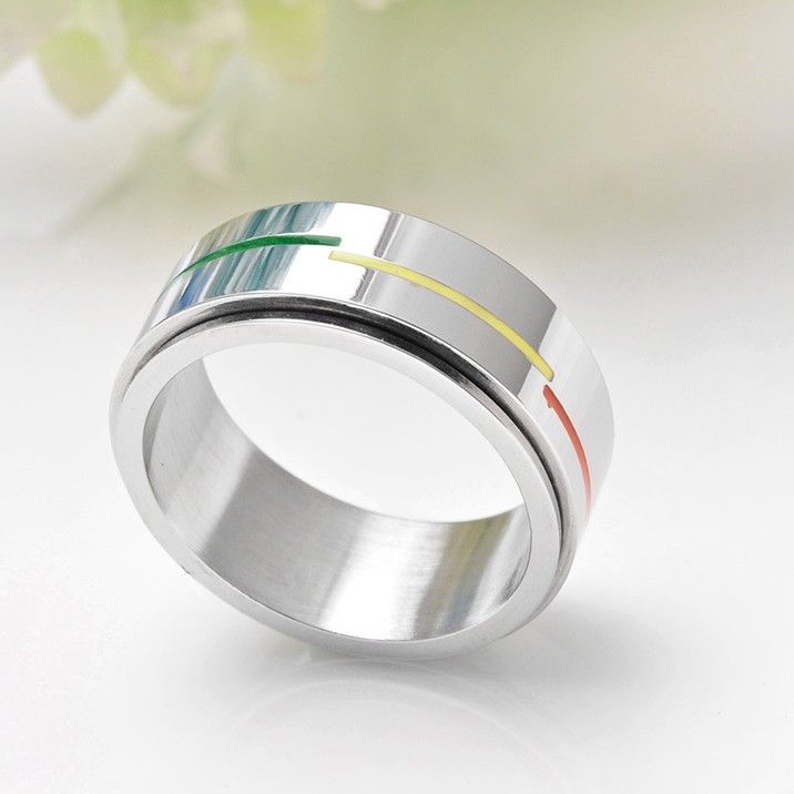 Bague En Acier Titane Rotatif À La Mode Avec Drapeau Arc-en-ciel Pour Homme