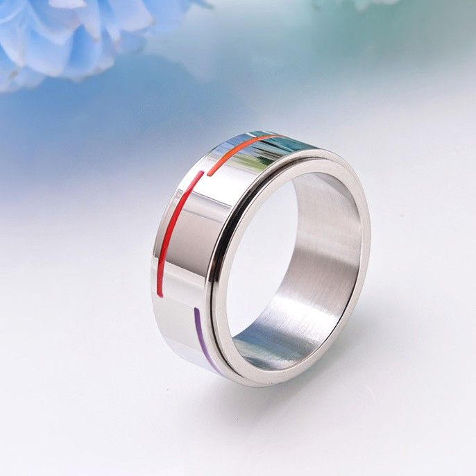 Bague En Acier Titane Rotatif À La Mode Avec Drapeau Arc-en-ciel Pour Homme