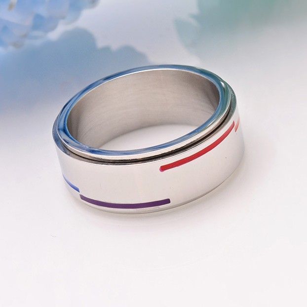 Bague En Acier Titane Rotatif À La Mode Avec Drapeau Arc-en-ciel Pour Homme