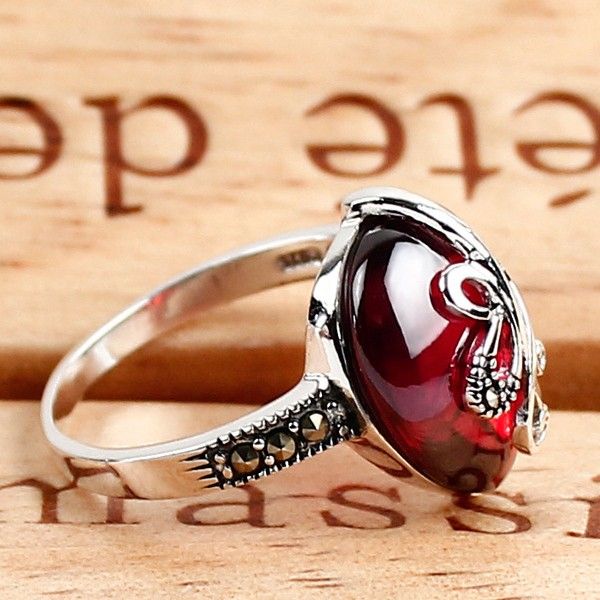 Bague En Agate Incrustée De Style Calmar Rétro En Argent Sterling 925