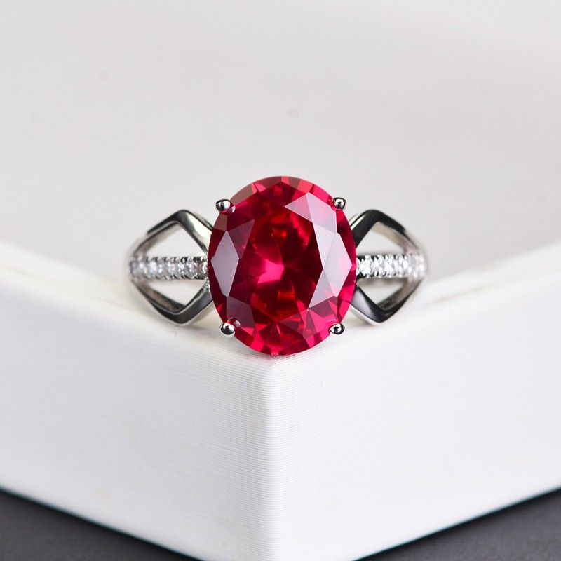 Bague Ajustable Personnalisée Pour Femmes Avec Pierres Précieuses Rouges Et Bleues