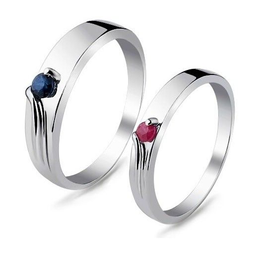 Bague D'amant En Argent Sterling 925 Avec Incrustation De Saphir Bleu Naturel / Rubis (prix Pour Une Paire)