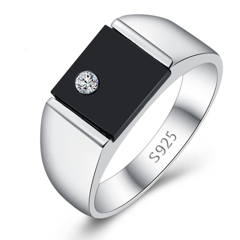 Bague En Argent 925 Onyx Noir Synthèse