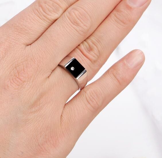 Bague En Argent 925 Onyx Noir Synthèse