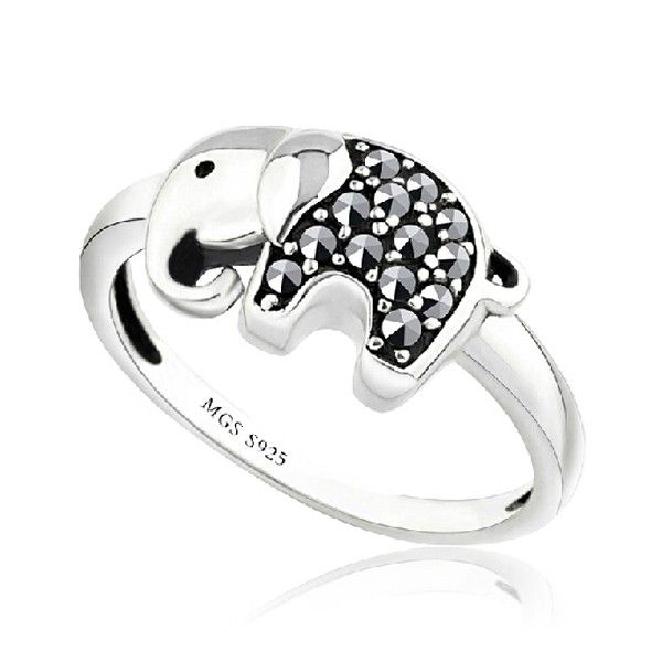 Bague En Argent Sterling 925 Avec Éléphant De Veau Avec Marcassite