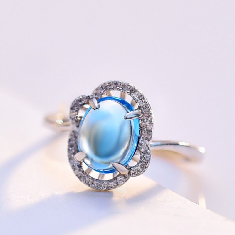 Bague En Argent Sterling 925 Avec Lettre D'amour Mignonne Avec Incrustation De CZ Bleu