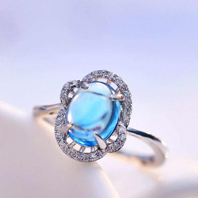 Bague En Argent Sterling 925 Avec Lettre D'amour Mignonne Avec Incrustation De CZ Bleu