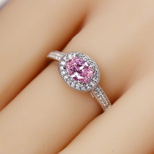 Bague En Argent Sterling 925 Avec Pierre Rose Taille Ovale Pour Femme