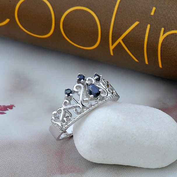 Bague En Argent Sterling 925 Avec Saphir Bleu Naturel De Style Couronne