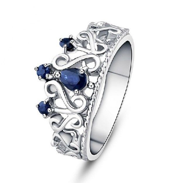 Bague En Argent Sterling 925 Avec Saphir Bleu Naturel De Style Couronne