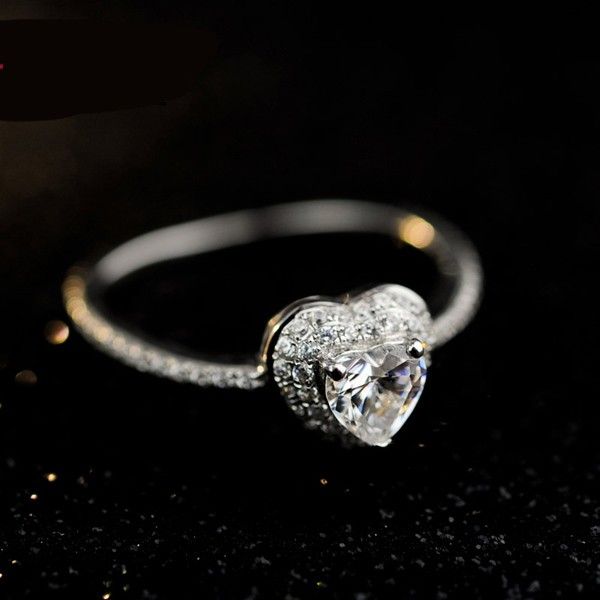 Bague En Argent Sterling 925 Avec Zircon Cubique Magnifique Coeur