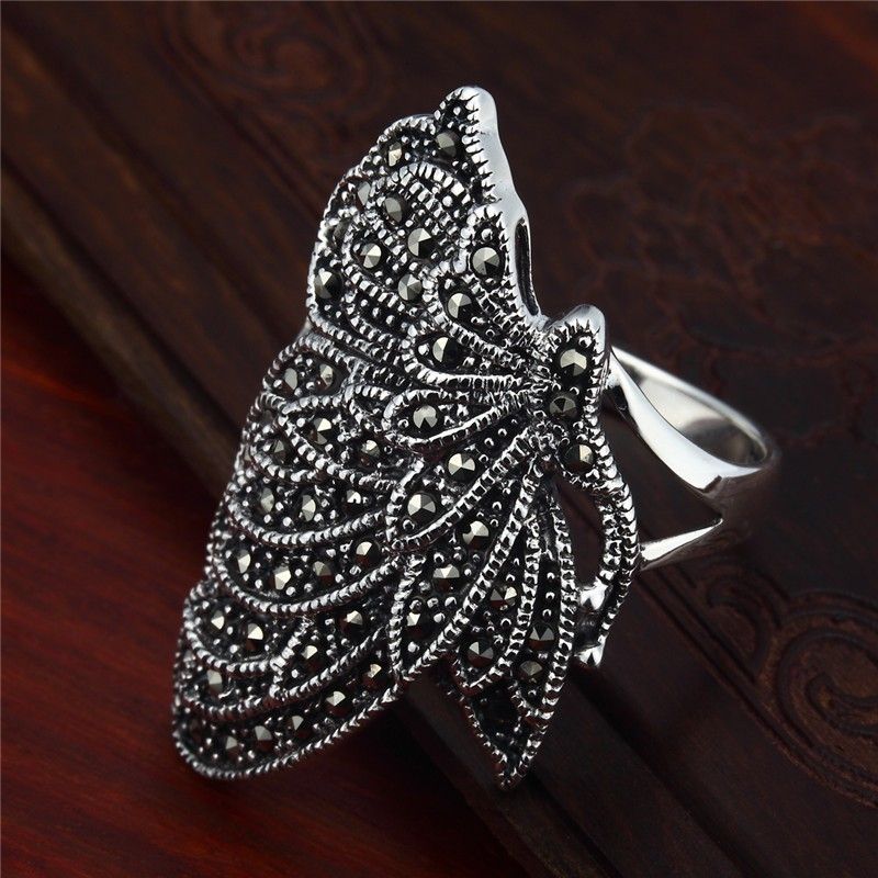 Bague En Argent Sterling 925 En Forme De Papillon Rétro Exagérée De Personnalité