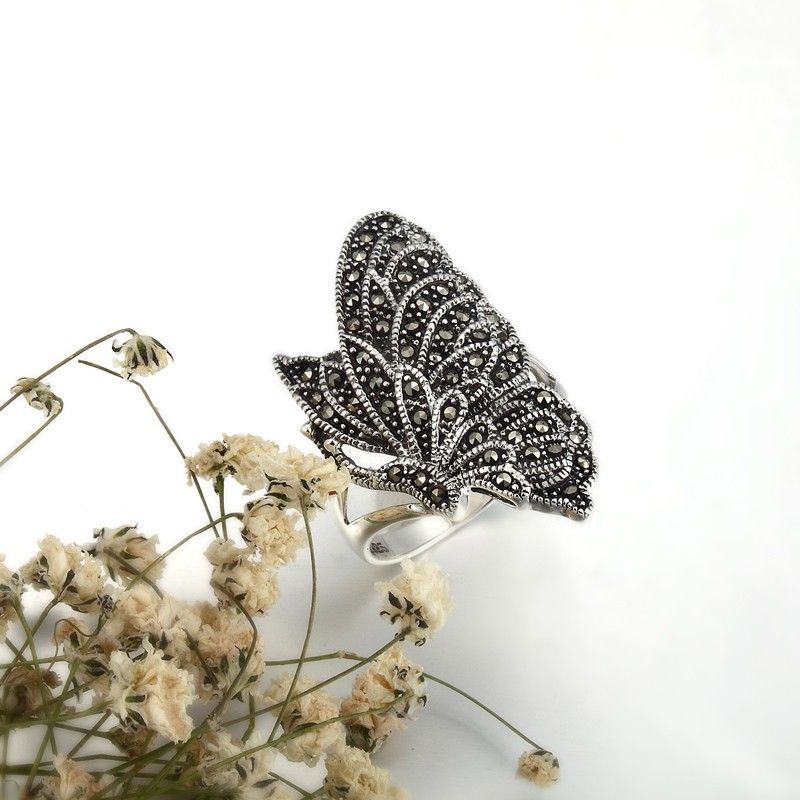 Bague En Argent Sterling 925 En Forme De Papillon Rétro Exagérée De Personnalité