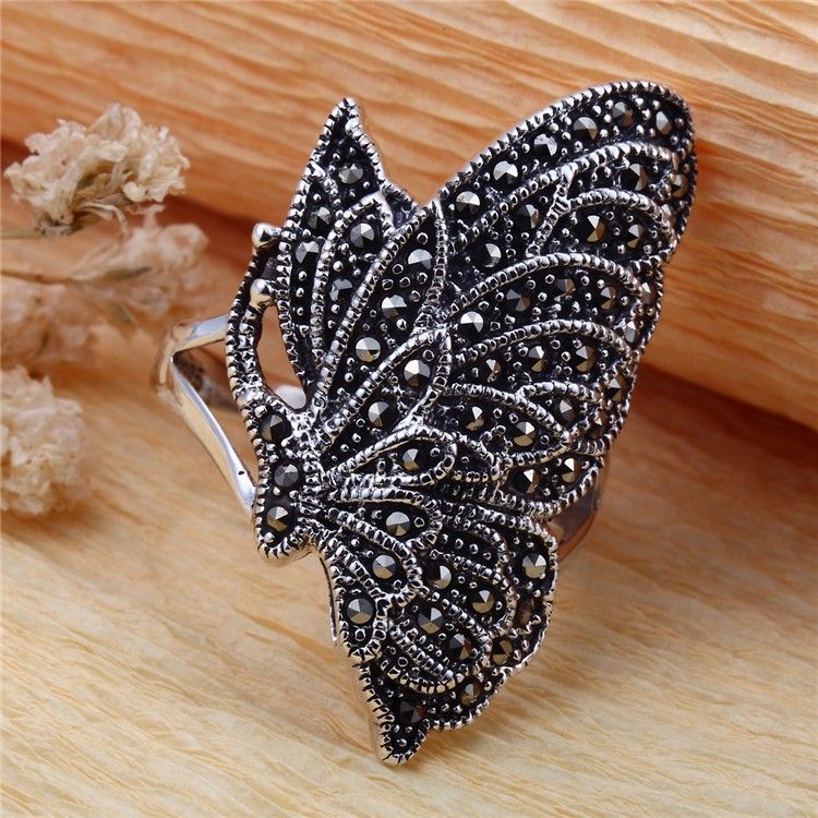 Bague En Argent Sterling 925 En Forme De Papillon Rétro Exagérée De Personnalité