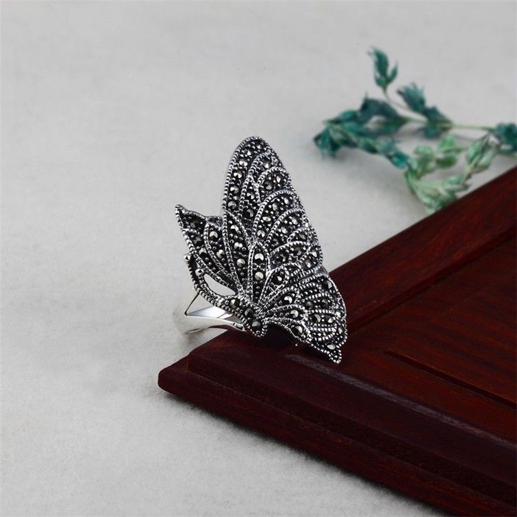 Bague En Argent Sterling 925 En Forme De Papillon Rétro Exagérée De Personnalité