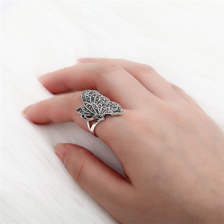 Bague En Argent Sterling 925 En Forme De Papillon Rétro Exagérée De Personnalité